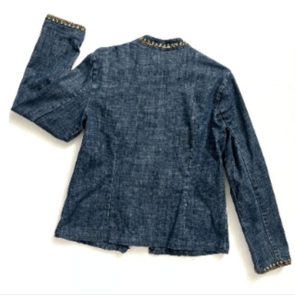 Chico's Embellished Heritage Turquoise Beaded Denim Jacket Inkspill Indigo Sz L - Picture 6 of 16